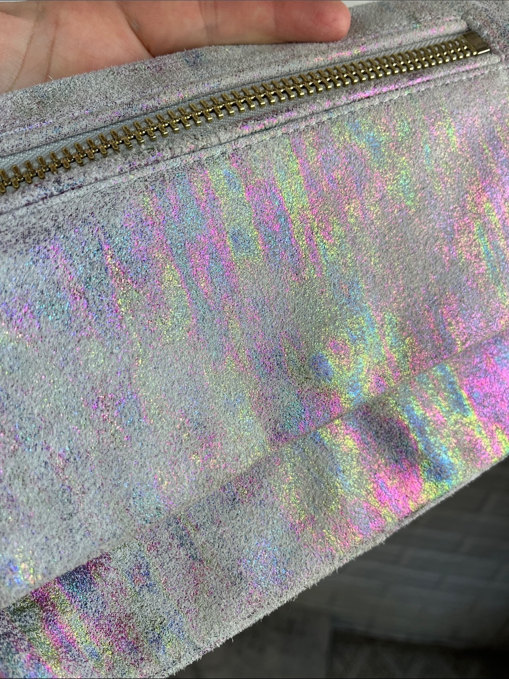 AIMEE KESTENBERG SUEDE LEATHER NUBUCK IRIDESCENT FOLDOVER CROSSBODY BAG GOLD - Picture 14 of 16